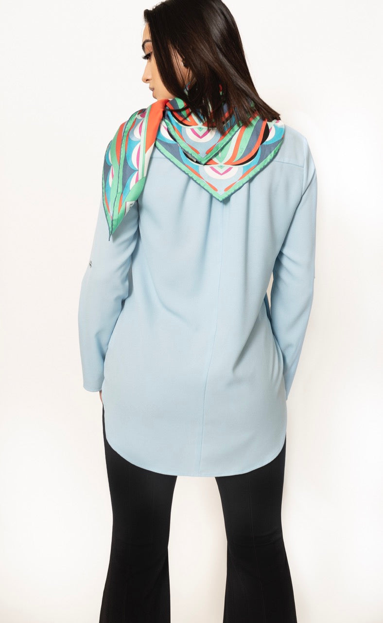 modest long blouse with pockets
