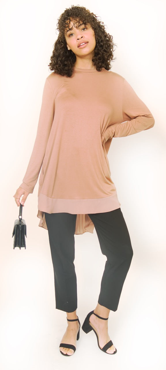 long brown blouse with pockets