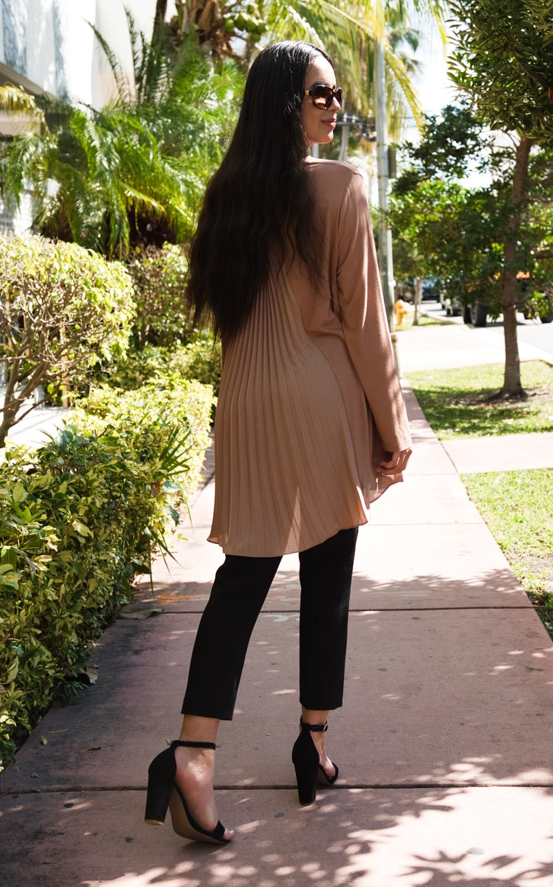 long brown blouse with pockets